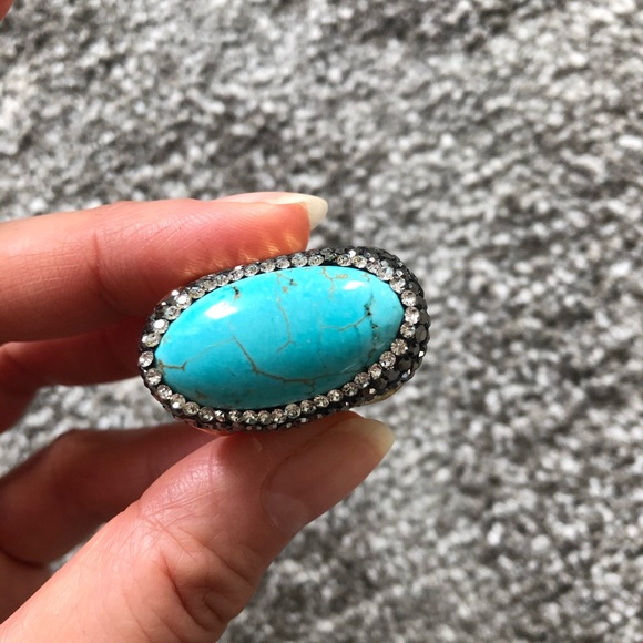 Bold Turquoise + Rhinestone Gold Plated Ring - Picture 7 of 8
